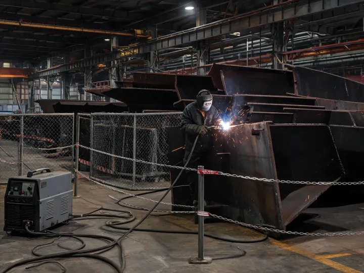 Shipyard welder working on heavy plate