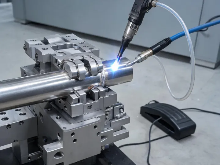 TIG welding stainless tubing in an aerospace fixture